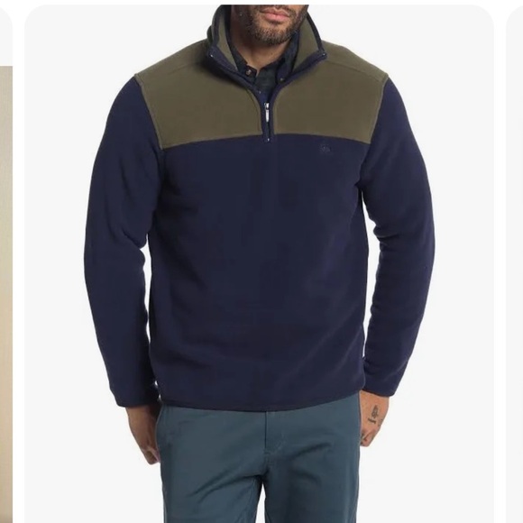 Brooks Brothers Men's Green and Blue Color Block Quarter Zip Fleece - M - Picture 2 of 9